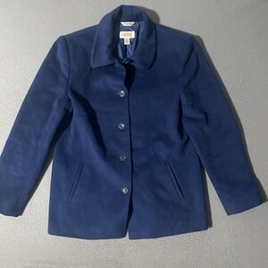 VTG Talbots Vintage‎ Peacoat Angora Wool Silk Blend Size 8 Blue Buttons Blazer